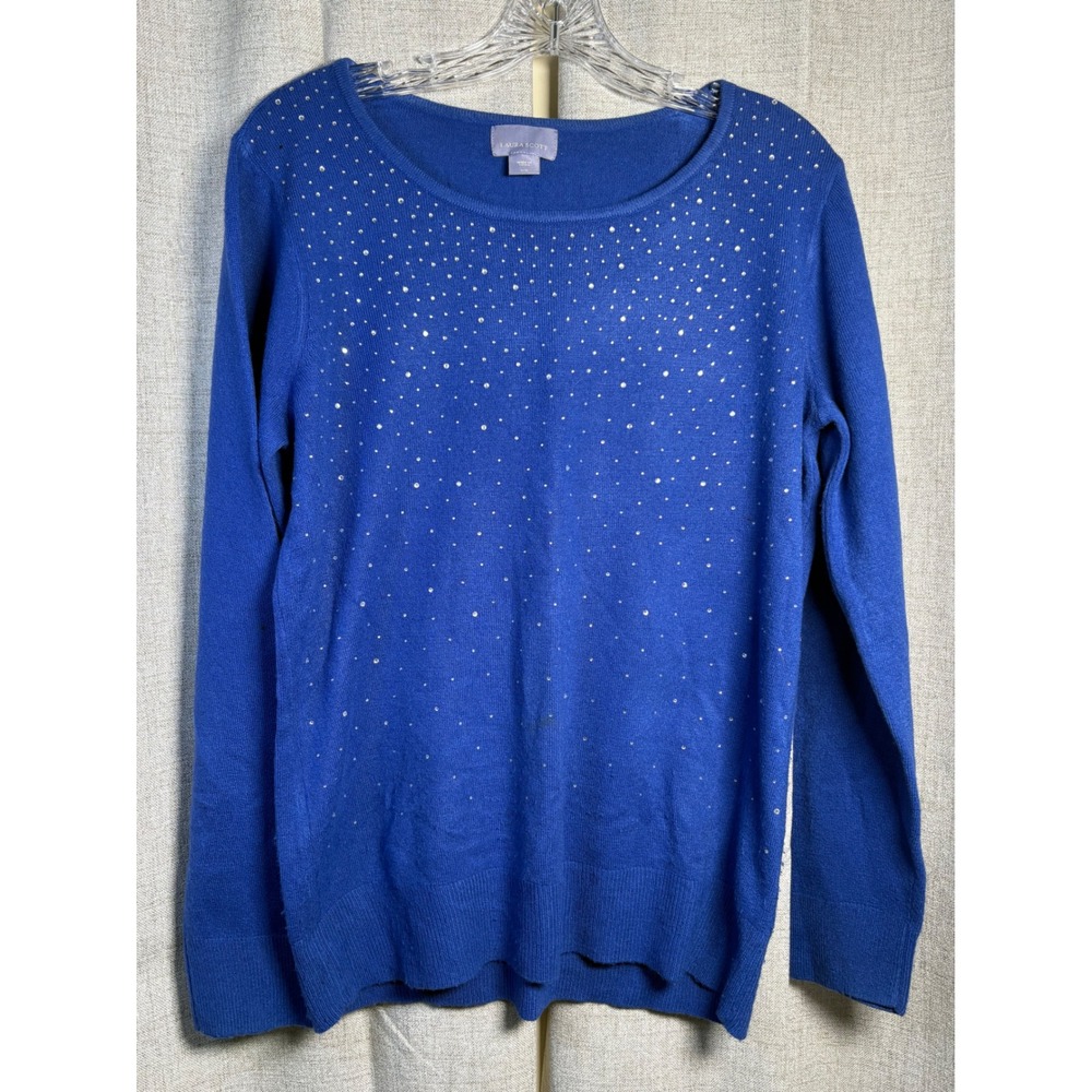 Laura Scott Royal Blue Rhinestone Embellished Knit Sweater Women Large L/G